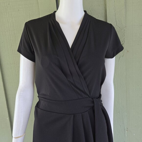 New ANN TAYLOR Factory Black Slinky Faux Wrap Dress 12 - Picture 2 of 5